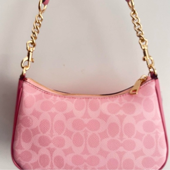 Coach Signature Pink Shoulder Bag with Gold Chain
